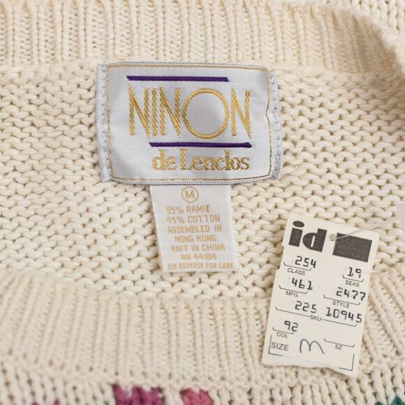 Vintage Cream Floral Cottagecore Chunky Knit Sweater NWT Women's Medium - Picture 10 of 10